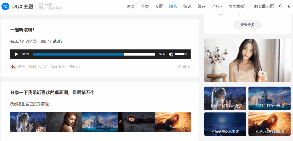 DUX 9.4主题发布类似微博的一句话短文样式的设置经验记录-点智资源网
